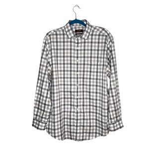 Tasso Elba Gray & White Plaid Regular Fit Non Iron Button Front Shirt